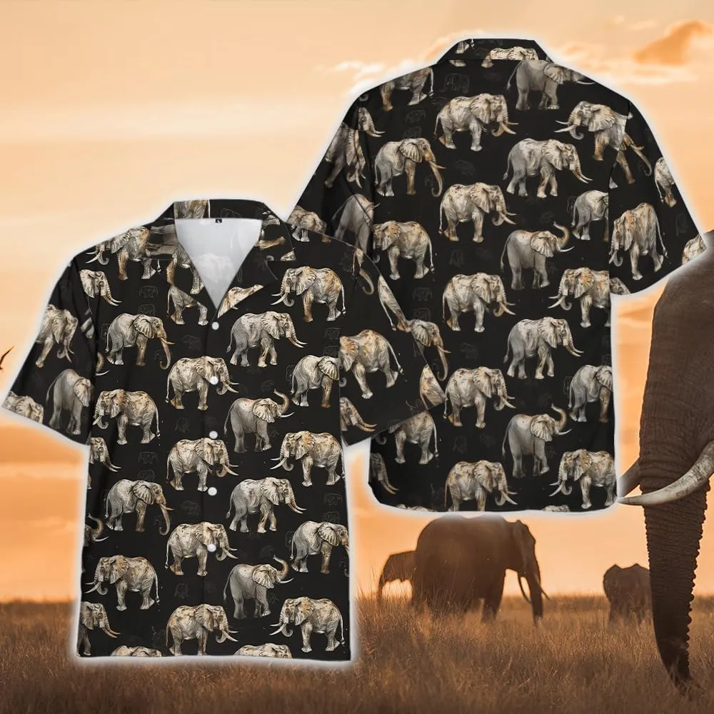 Elephant Hawaiian Shirts for Men - Elephant Lover Button Down Mens Shirts Short Sleeve Luau Beach Shirt