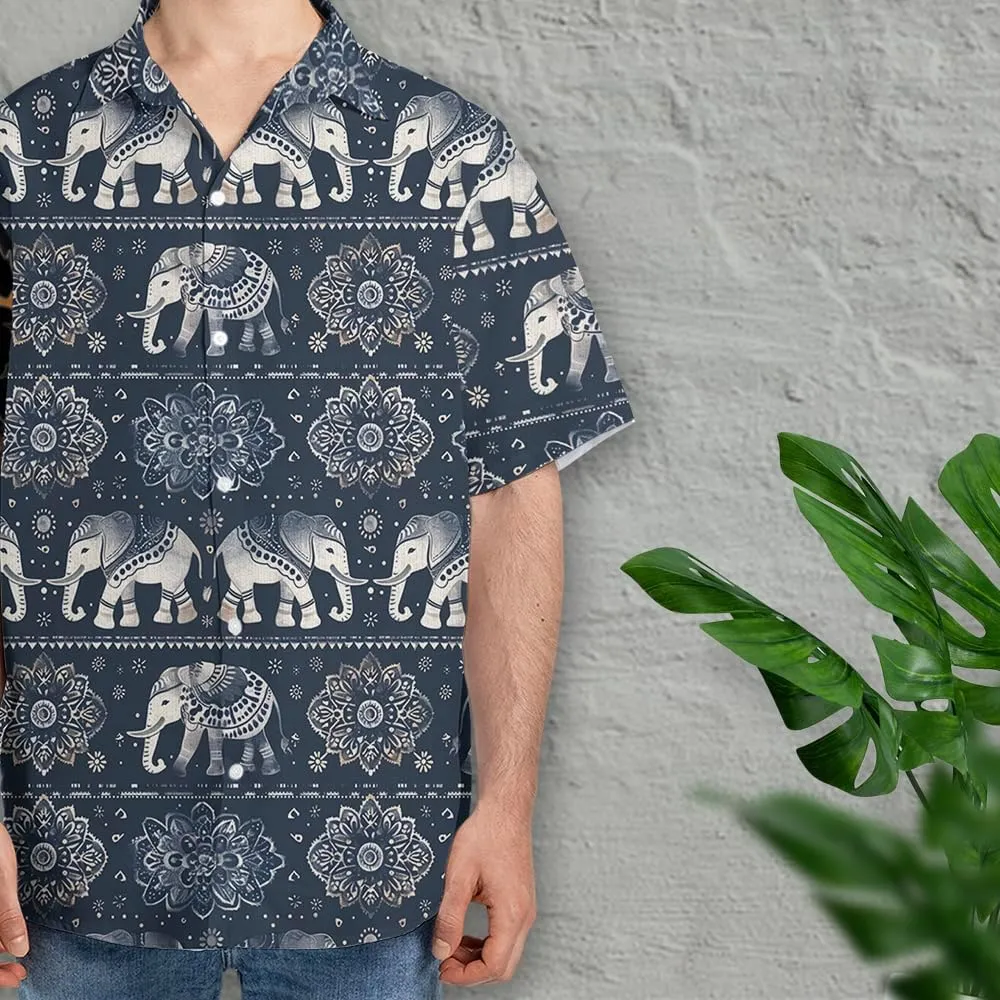 Elephant Hawaiian Shirts for Men - Elephant Lover Button Down Mens Shirts Short Sleeve Luau Beach Shirt