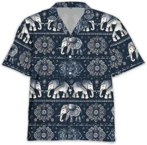 Elephant Hawaiian Shirts for Men - Elephant Lover Button Down Mens Shirts Short Sleeve Luau Beach Shirt