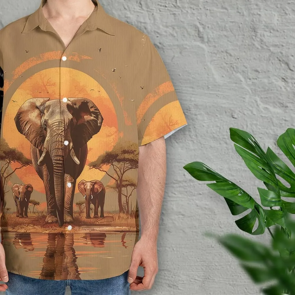Elephant Hawaiian Shirts for Men - Elephant Lover Button Down Mens Shirts Short Sleeve Luau Beach Shirt