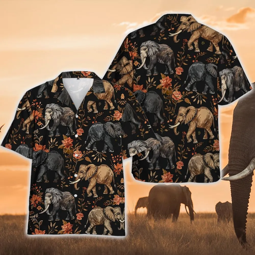 Elephant Hawaiian Shirts for Men - Elephant Lover Button Down Mens Shirts Short Sleeve Luau Beach Shirt