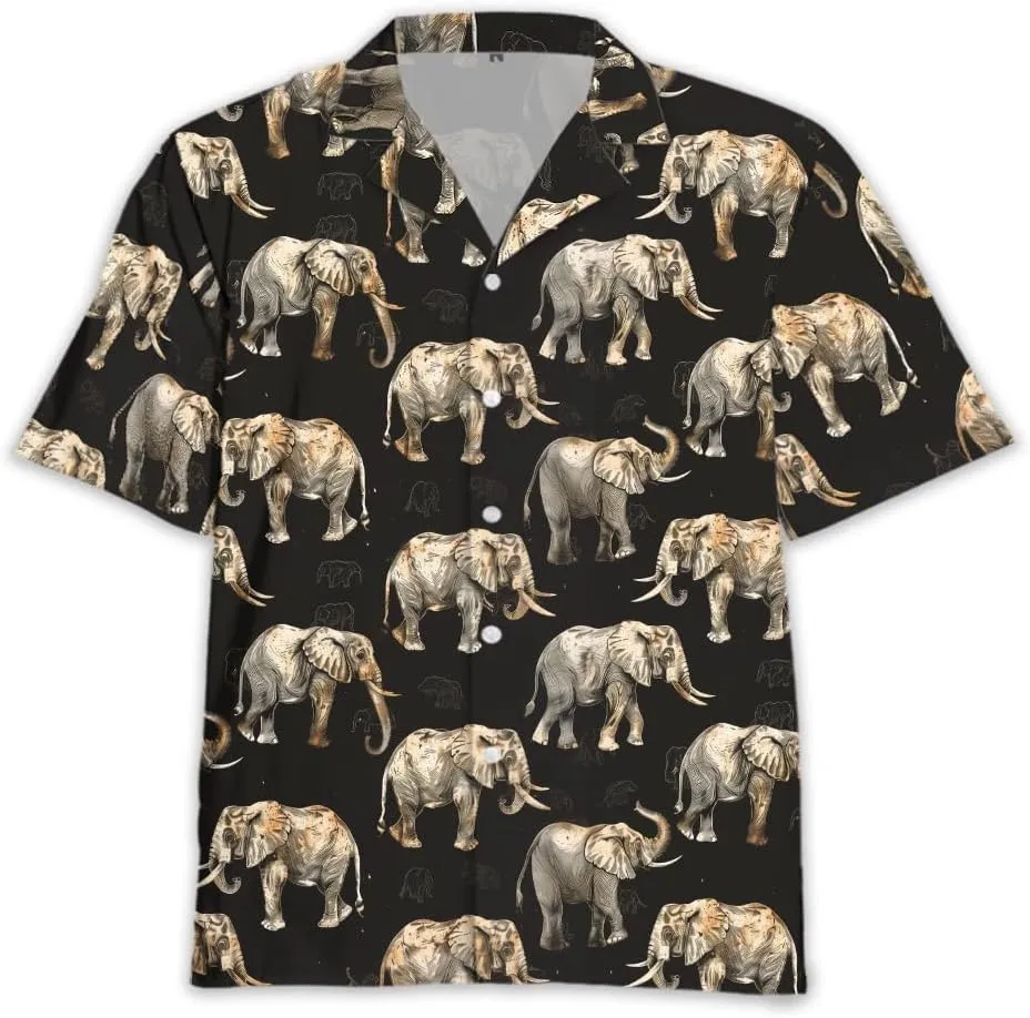 Elephant Hawaiian Shirts for Men - Elephant Lover Button Down Mens Shirts Short Sleeve Luau Beach Shirt