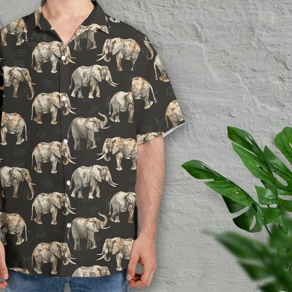Elephant Hawaiian Shirts for Men - Elephant Lover Button Down Mens Shirts Short Sleeve Luau Beach Shirt