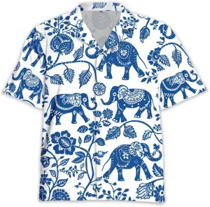Elephant Hawaiian Shirts for Men - Elephant Lover Button Down Mens Shirts Short Sleeve Luau Beach Shirt