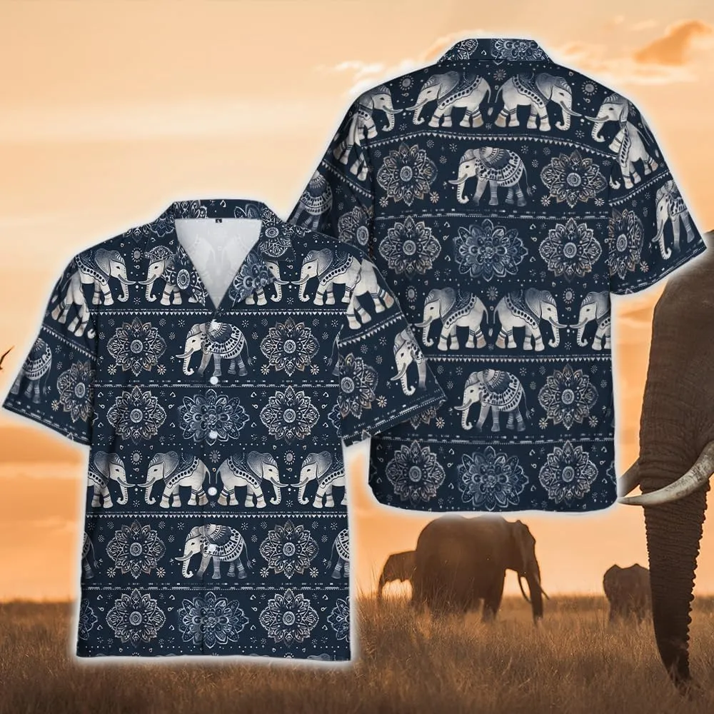 Elephant Hawaiian Shirts for Men - Elephant Lover Button Down Mens Shirts Short Sleeve Luau Beach Shirt
