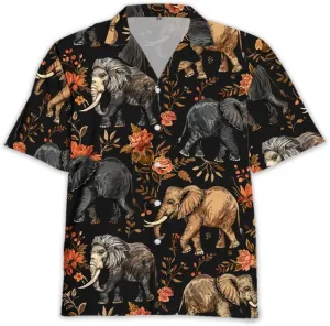 Elephant Hawaiian Shirts for Men - Elephant Lover Button Down Mens Shirts Short Sleeve Luau Beach Shirt
