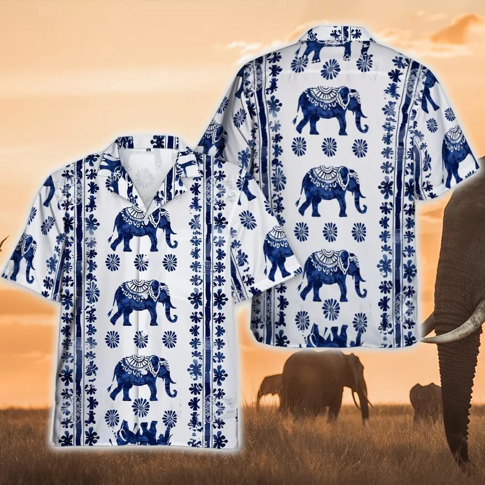 Elephant Hawaiian Shirts for Men - Elephant Lover Button Down Mens Shirts Short Sleeve Luau Beach Shirt
