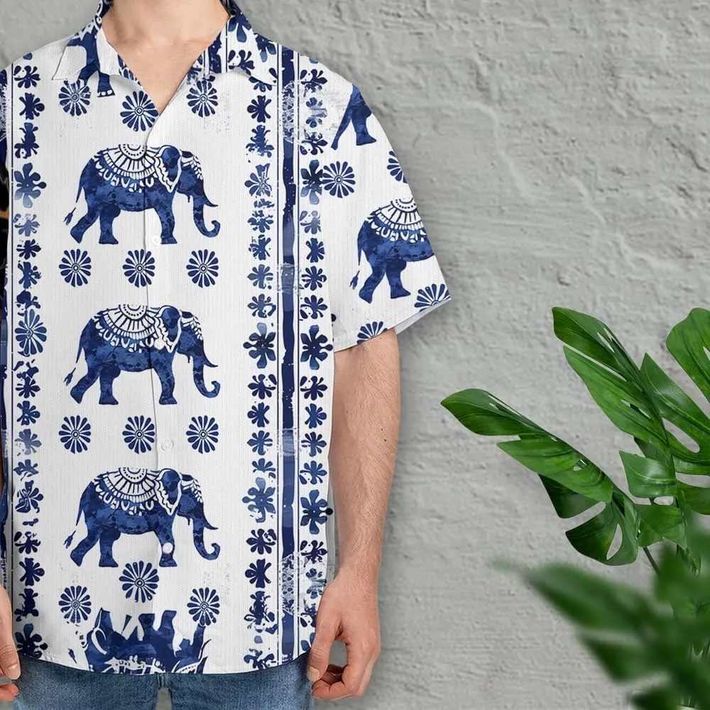 Elephant Hawaiian Shirts for Men - Elephant Lover Button Down Mens Shirts Short Sleeve Luau Beach Shirt