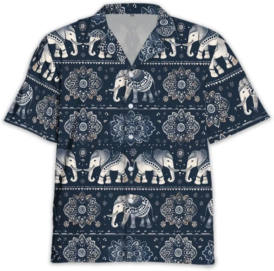 Elephant Hawaiian Shirts for Men - Elephant Lover Button Down Mens Shirts Short Sleeve Luau Beach Shirt