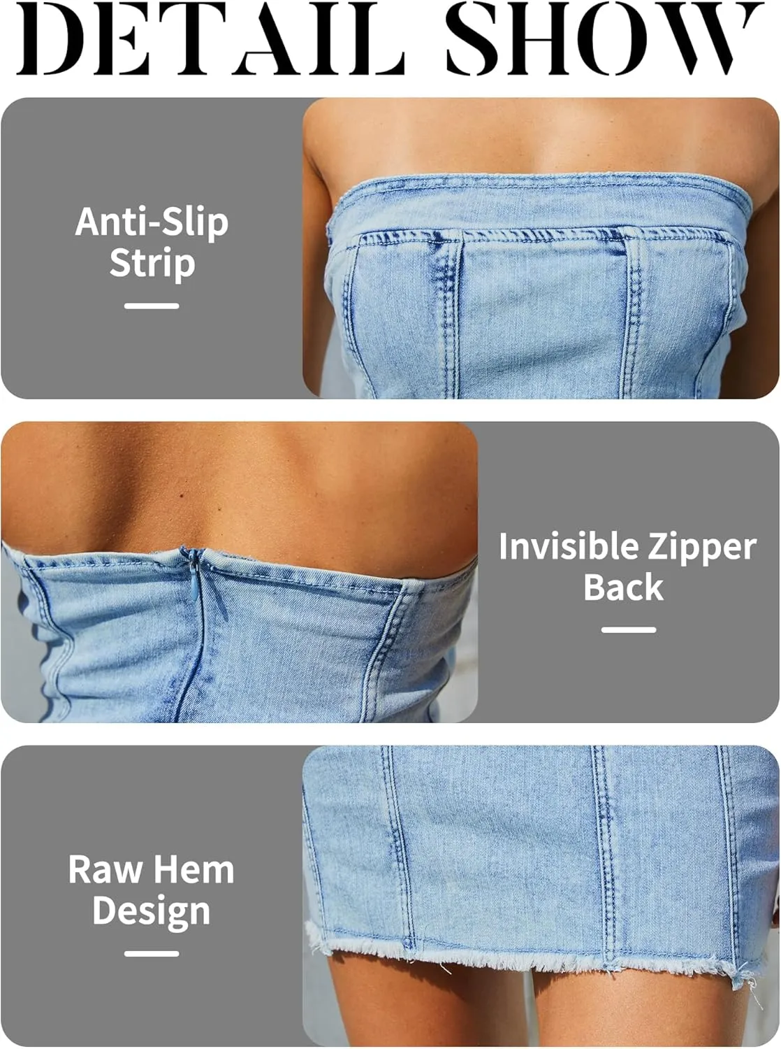ELLEVEN High Stretchy Strapless Denim Dress for Women, Summer Sexy Bodycon Mini Jean Dresses for Women 2025 Western Outfit
