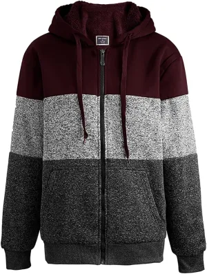 Facitisu Men's Winter Zip Up Hoodie Sherpa Fleece Sweatshirt Warm Thick heavyweight Coats Block Color Black/Grey/Wine Large