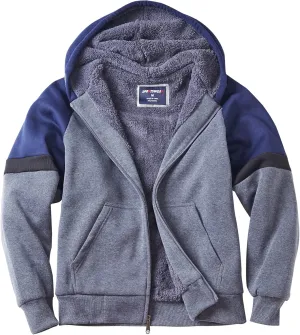 Facitisu Men's Winter Zip Up Hoodie Sherpa Fleece Sweatshirt Warm Thick heavyweight Coats Block Color Grey/Navy X-Large