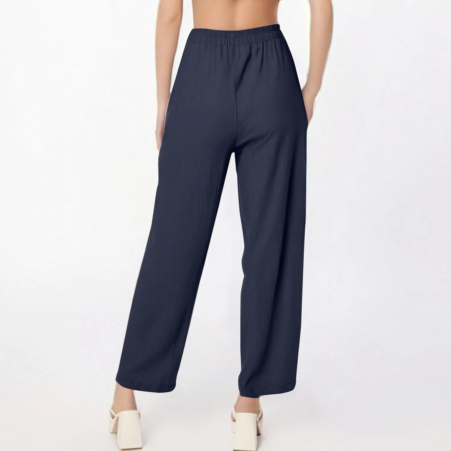 fanmpghleoo Linen Pants Women Summer Elastic High Waisted Wide Leg Linen Pants for Women 2025 Comfy Lounge Pants with Pockets