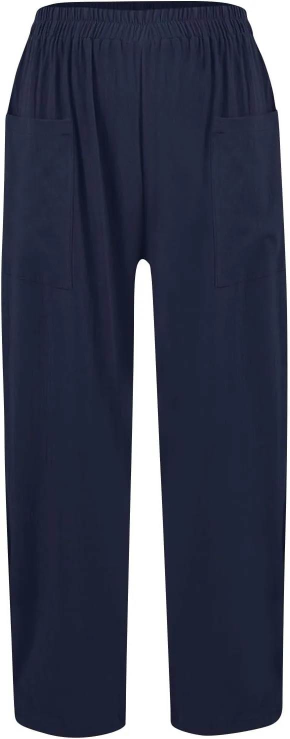 fanmpghleoo Linen Pants Women Summer Elastic High Waisted Wide Leg Linen Pants for Women 2025 Comfy Lounge Pants with Pockets