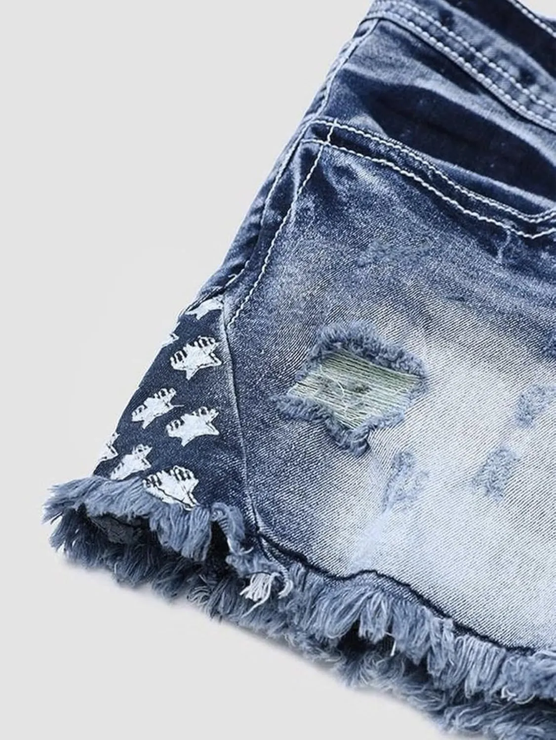 Flamingals Jean Shorts for Women Ripped Denim Low Waist Distressed Raw Hem Skinny Stretchy Shorts