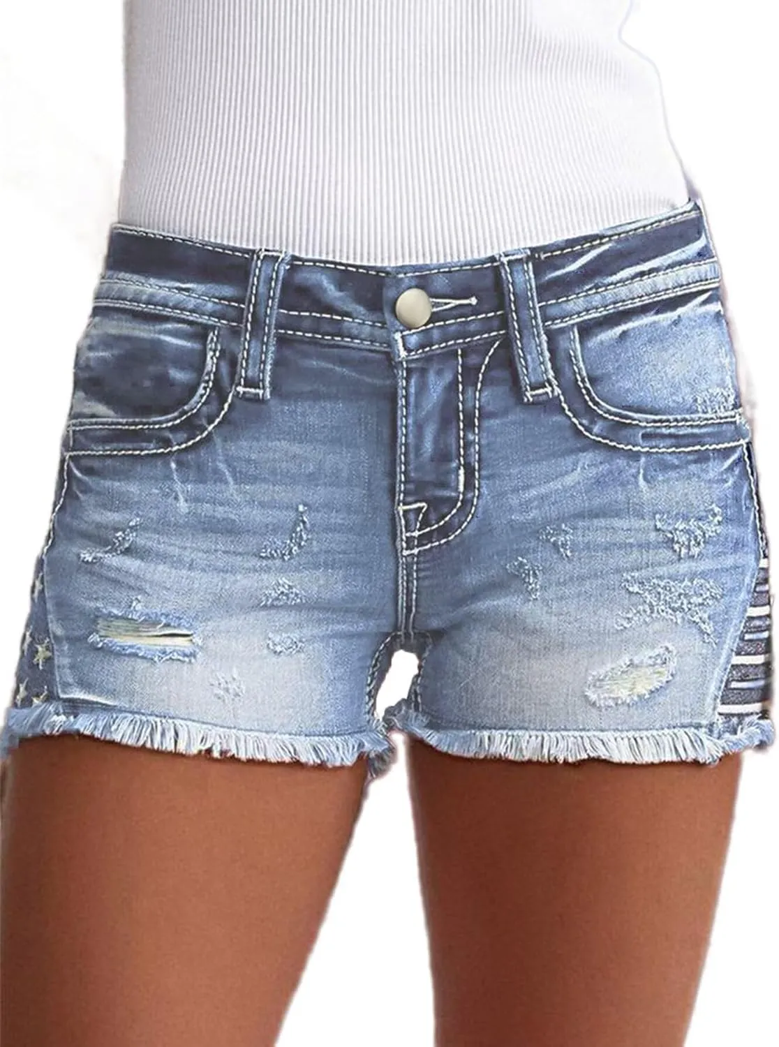 Flamingals Jean Shorts for Women Ripped Denim Low Waist Distressed Raw Hem Skinny Stretchy Shorts
