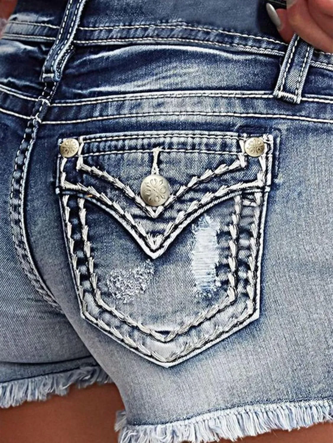 Flamingals Jean Shorts for Women Ripped Denim Low Waist Distressed Raw Hem Skinny Stretchy Shorts