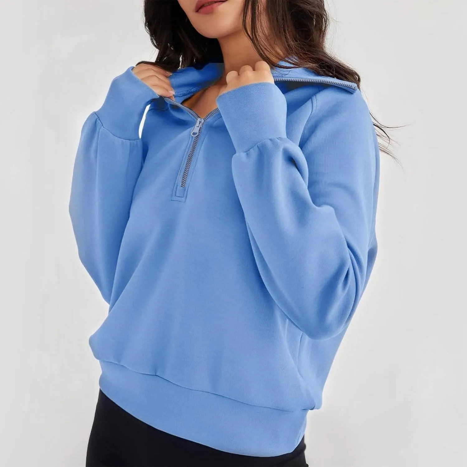 Fleece Half Zip Pullover Women Oversized Quarter Zip Sweatshirt Casual Long Sleeve Fall Sweatshirts Y2k Preppy Clothes