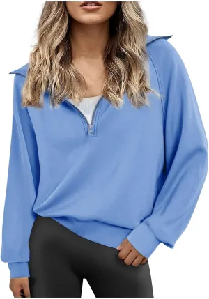 Fleece Half Zip Pullover Women Oversized Quarter Zip Sweatshirt Casual Long Sleeve Fall Sweatshirts Y2k Preppy Clothes