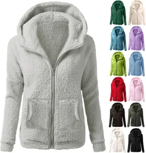 Fleece Jacket Women Plus Size Sherpa Jacket Warm Fuzzy Zip Up Hoodie Comfy Winter Coats Oversized Outerwear