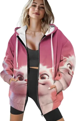 Forchrinse Red Ladybug Zip Up Hoodie for Women Long Sleeve Causal Y2K Hoodie Ladybug Oversized Sweatshirts Fall Pullover Tops