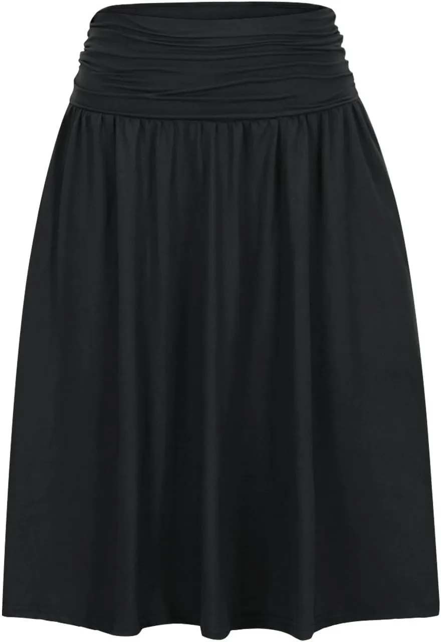 FZYLQY 2025 New Skirts for Women Regular and Plus Size Skirt with Pockets Below The Knee Length Ruched Flowy Midi Skirt