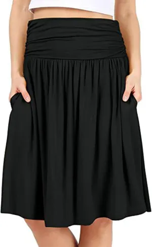 FZYLQY 2025 New Skirts for Women Regular and Plus Size Skirt with Pockets Below The Knee Length Ruched Flowy Midi Skirt