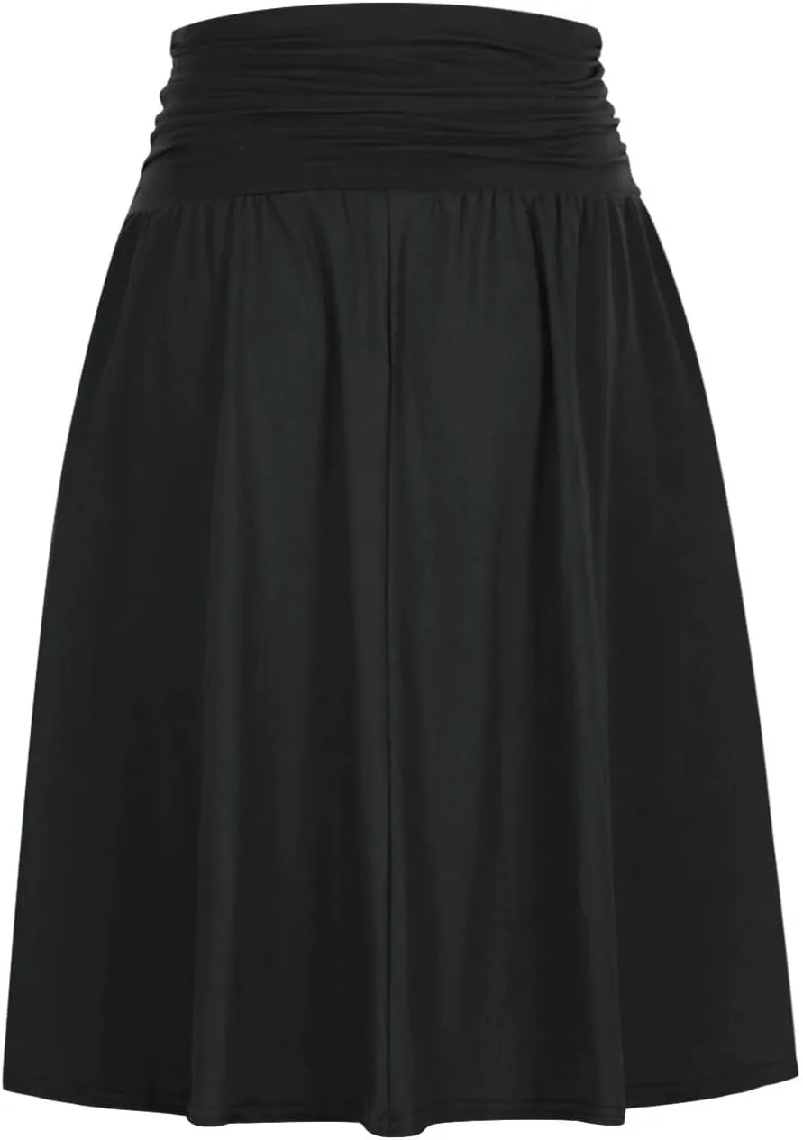 FZYLQY 2025 New Skirts for Women Regular and Plus Size Skirt with Pockets Below The Knee Length Ruched Flowy Midi Skirt