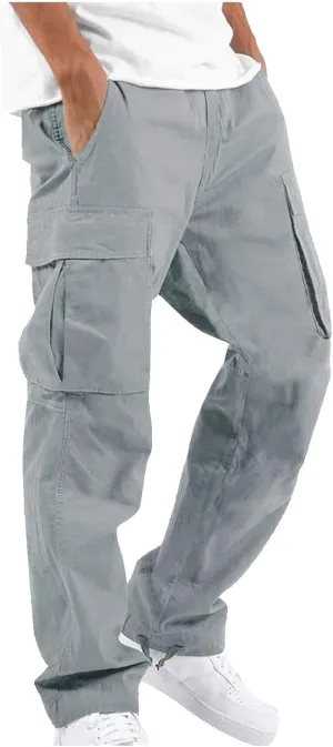 GIERIDUC Men's Twill Relaxed Fit Cargo Pant Mens Lounge Pants with Pockets Big and Tall Hiking Pants Jogger Pants with Boots