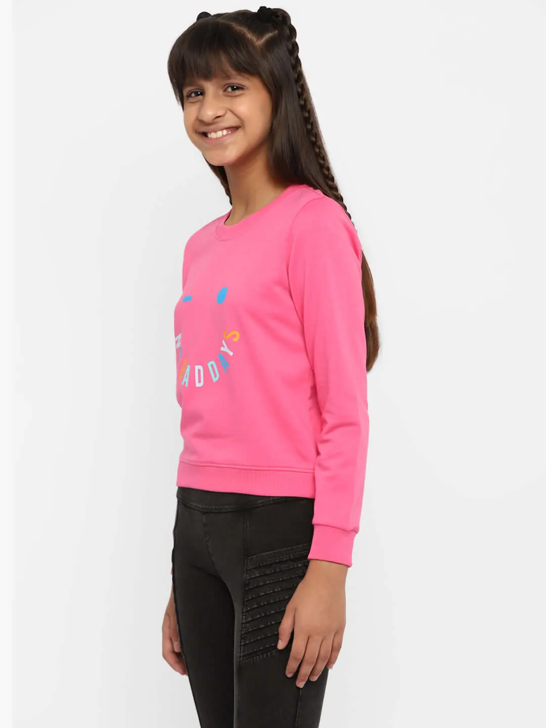 Girls All About Day Printed Sweatshirt Pink