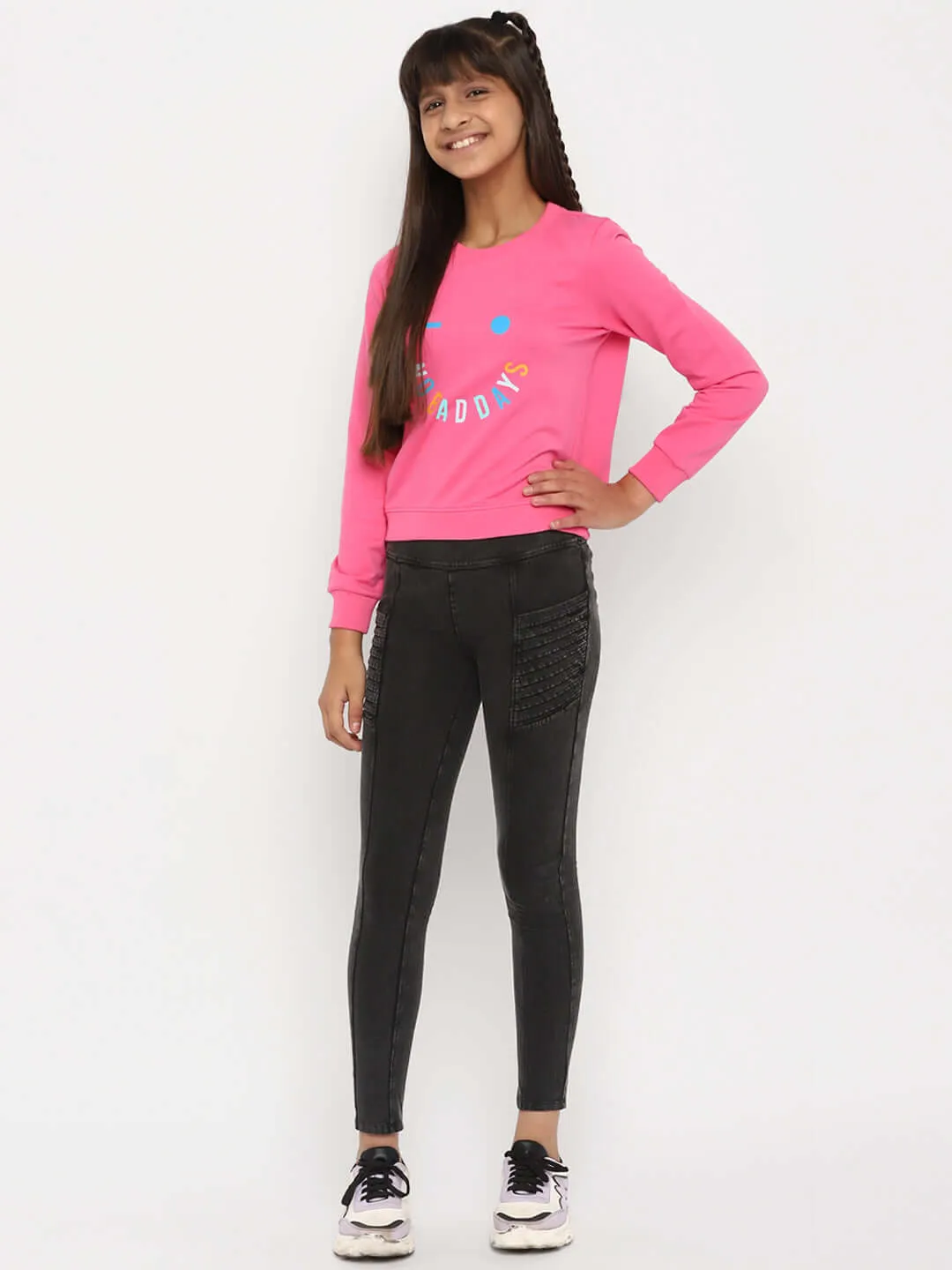 Girls All About Day Printed Sweatshirt Pink
