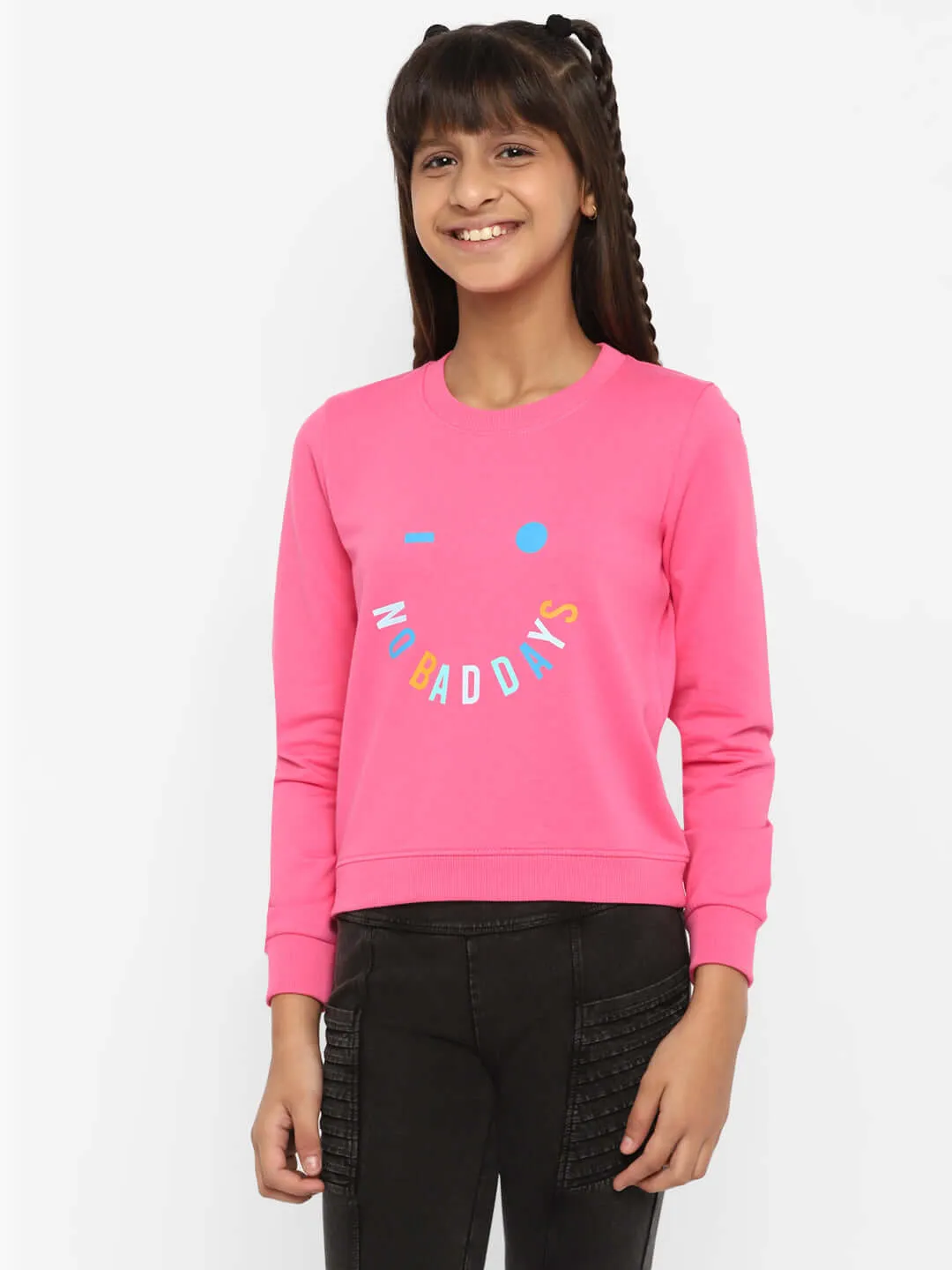 Girls All About Day Printed Sweatshirt Pink
