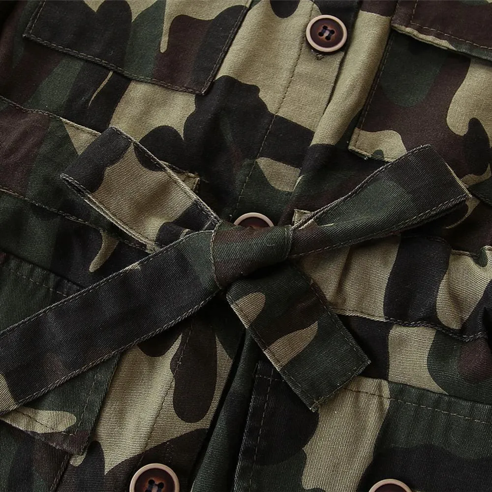 Girls Camo Lapel Button Long Sleeve Coats Wholesale