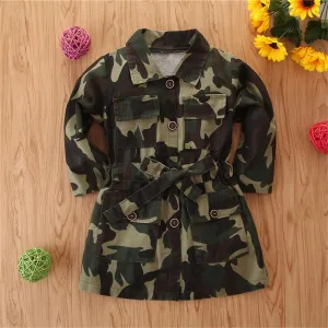 Girls Camo Lapel Button Long Sleeve Coats Wholesale