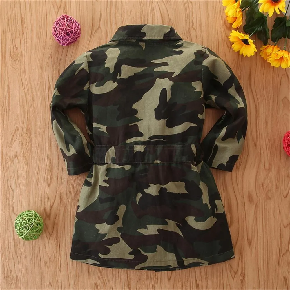 Girls Camo Lapel Button Long Sleeve Coats Wholesale