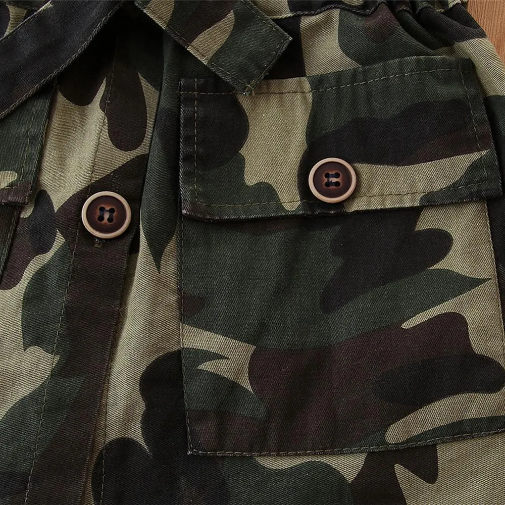 Girls Camo Lapel Button Long Sleeve Coats Wholesale
