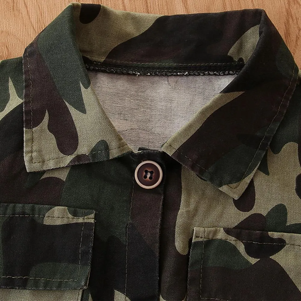 Girls Camo Lapel Button Long Sleeve Coats Wholesale
