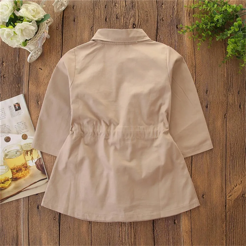 Girls Lapel Solid Long Sleeve Cardigan Coats Wholesale