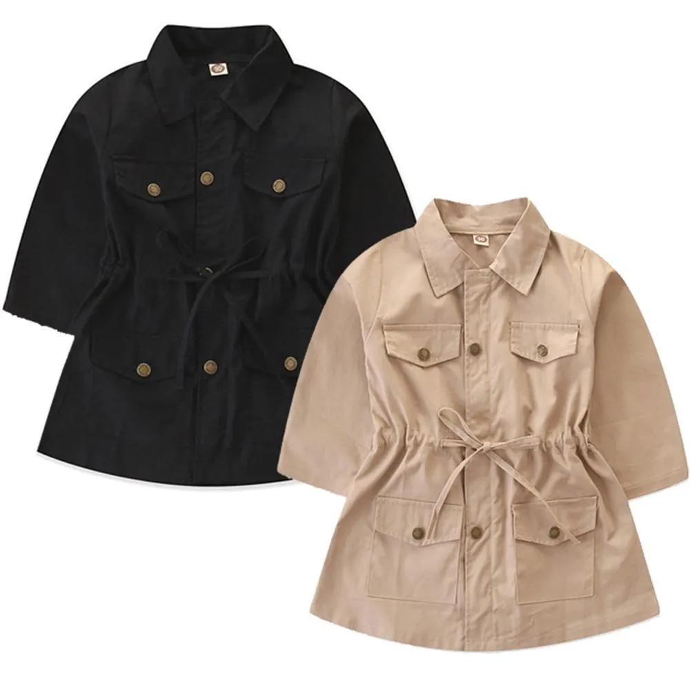 Girls Lapel Solid Long Sleeve Cardigan Coats Wholesale