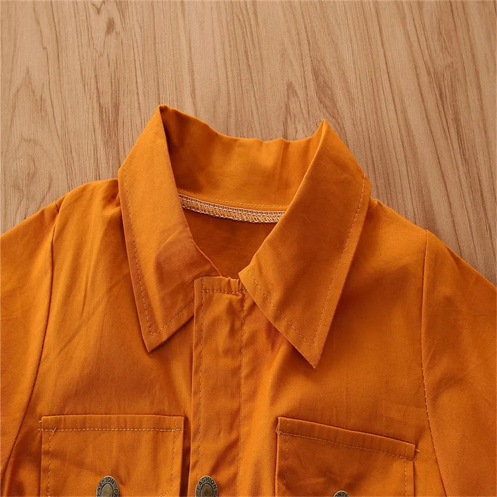 Girls Lapel Solid Long Sleeve Cardigan Coats Wholesale