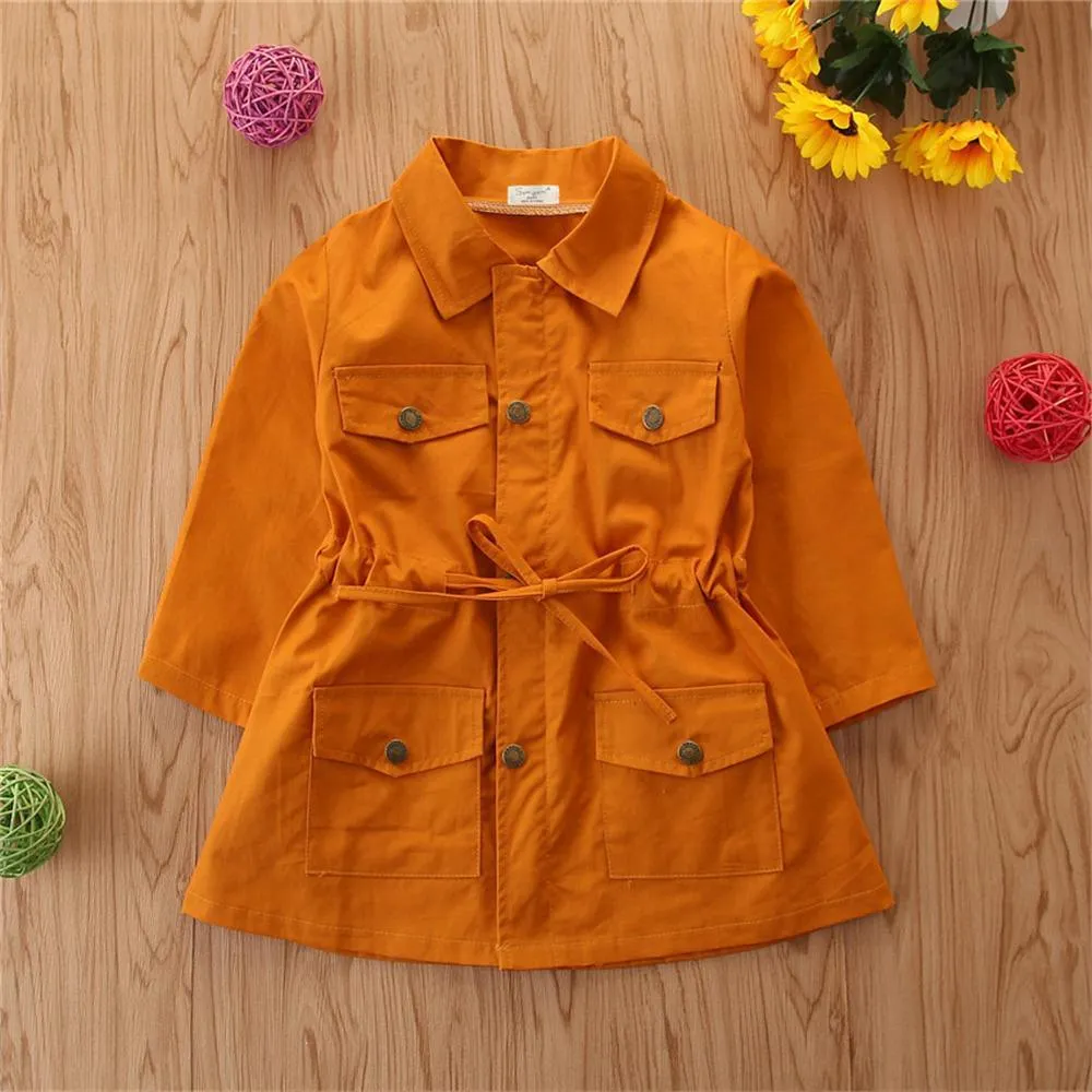Girls Lapel Solid Long Sleeve Cardigan Coats Wholesale