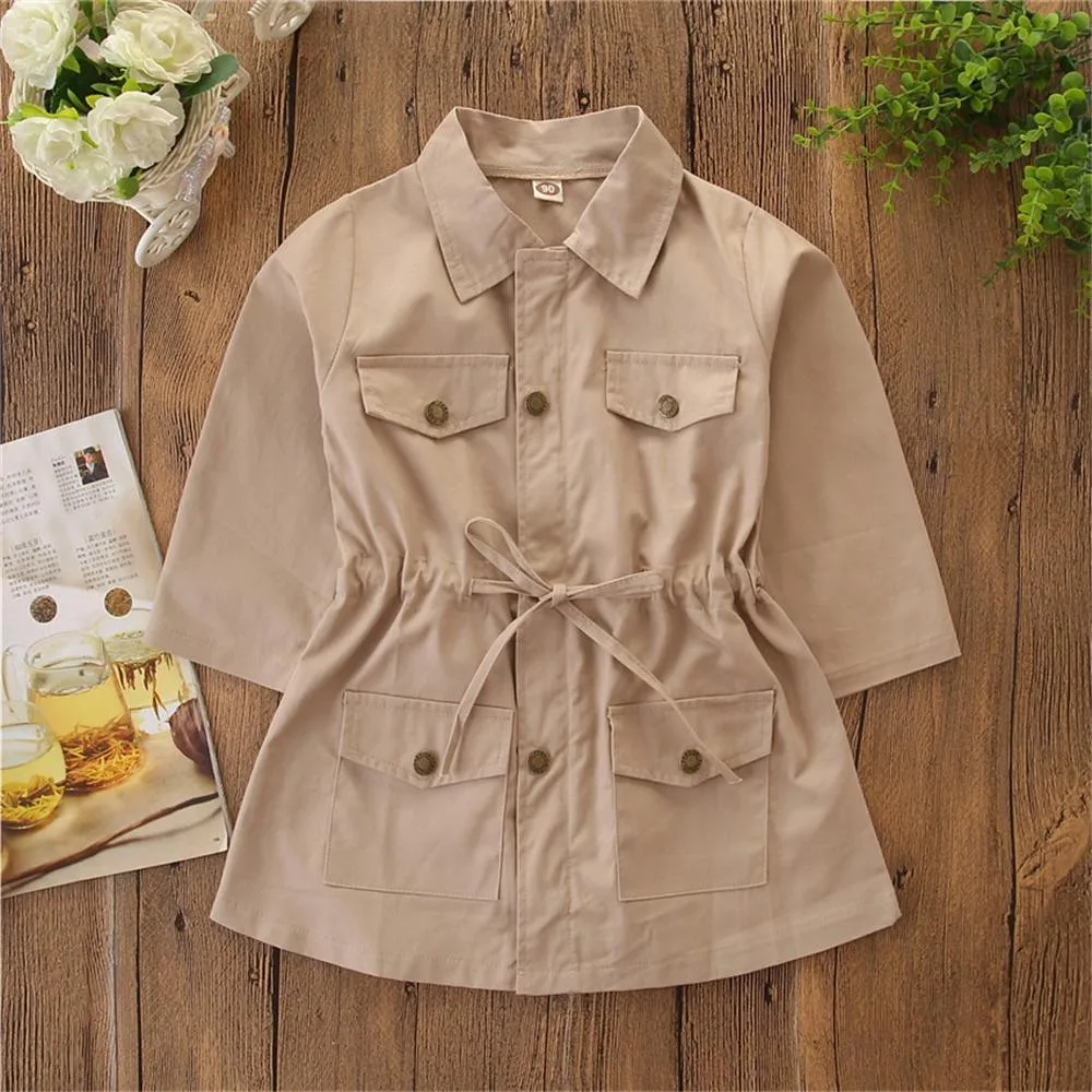 Girls Lapel Solid Long Sleeve Cardigan Coats Wholesale