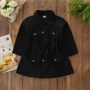 Girls Lapel Solid Long Sleeve Cardigan Coats Wholesale