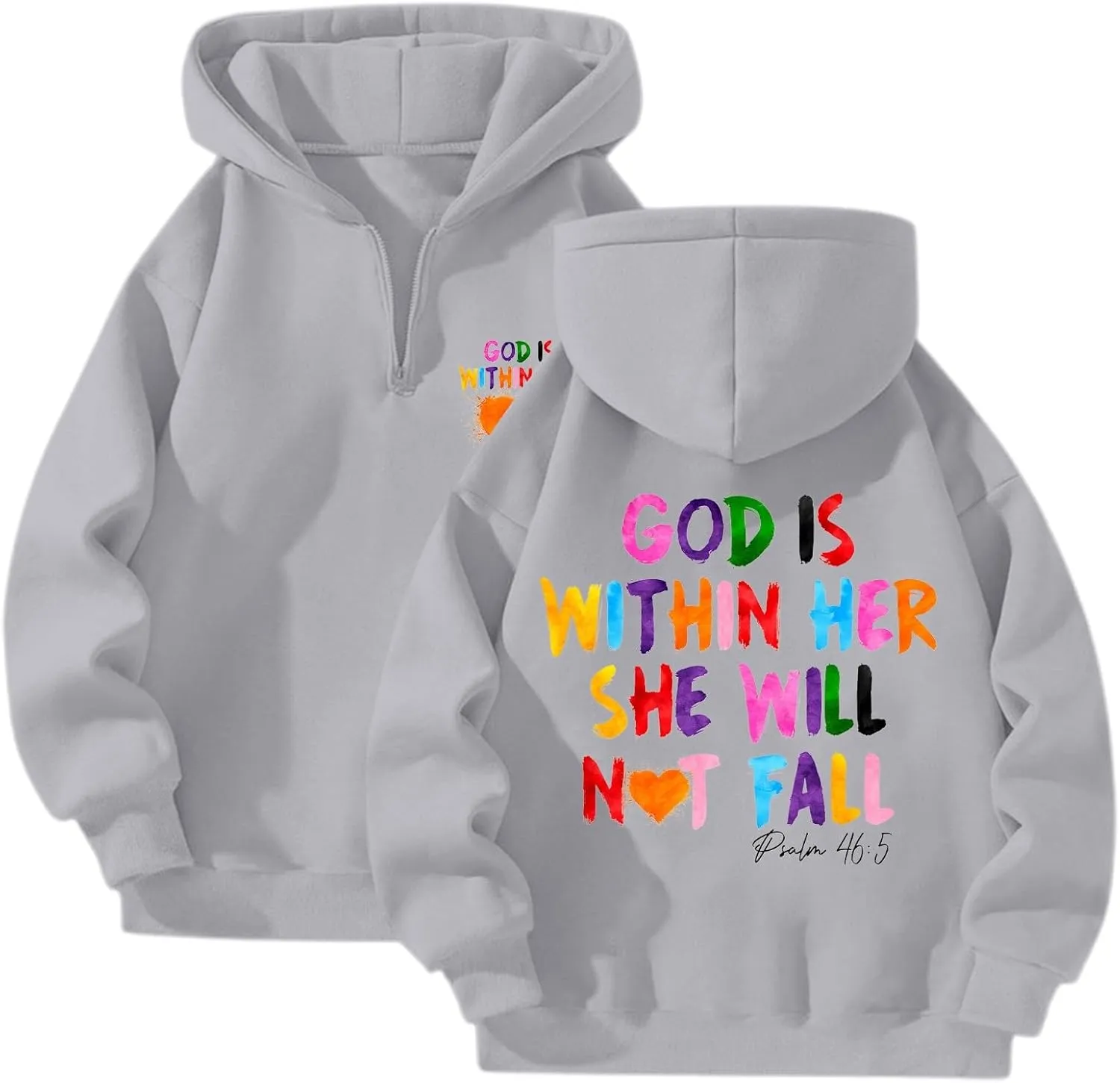 God is Within Her Will Not Fall Hoodies for Women,Casual Zip Up Hooded Sweatshirt Oversized Cute Fall Sweatshirts