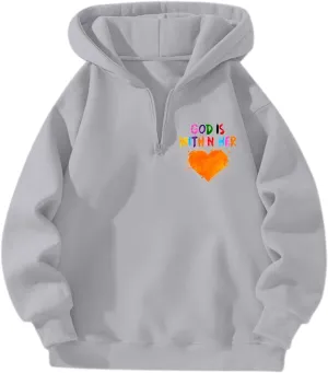 God is Within Her Will Not Fall Hoodies for Women,Casual Zip Up Hooded Sweatshirt Oversized Cute Fall Sweatshirts