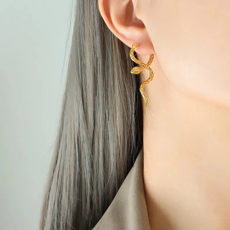 Golden Serpent Dangle Earrings
