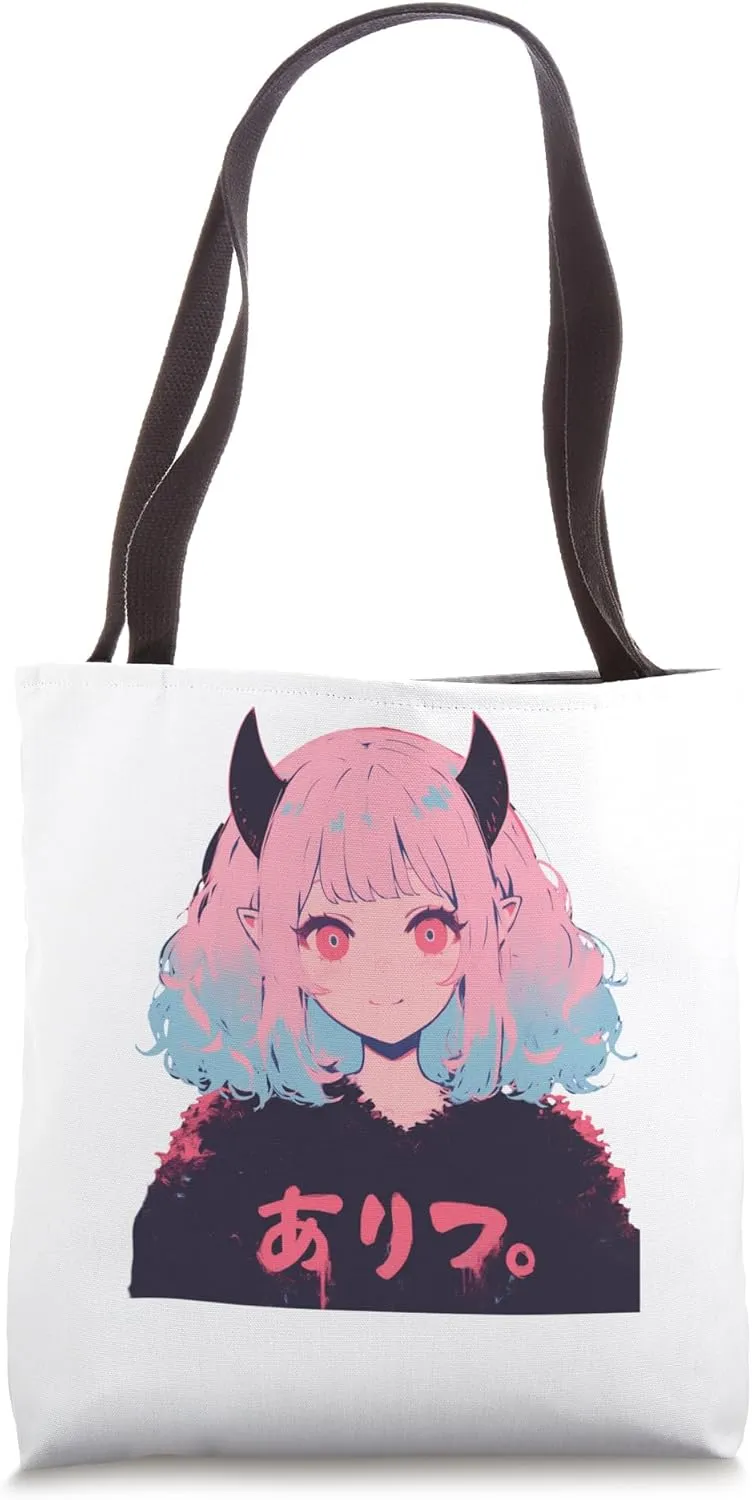 Goth Grunge Demon Anime Girl Waifu Horror Alt Aesthetic Tote Bag
