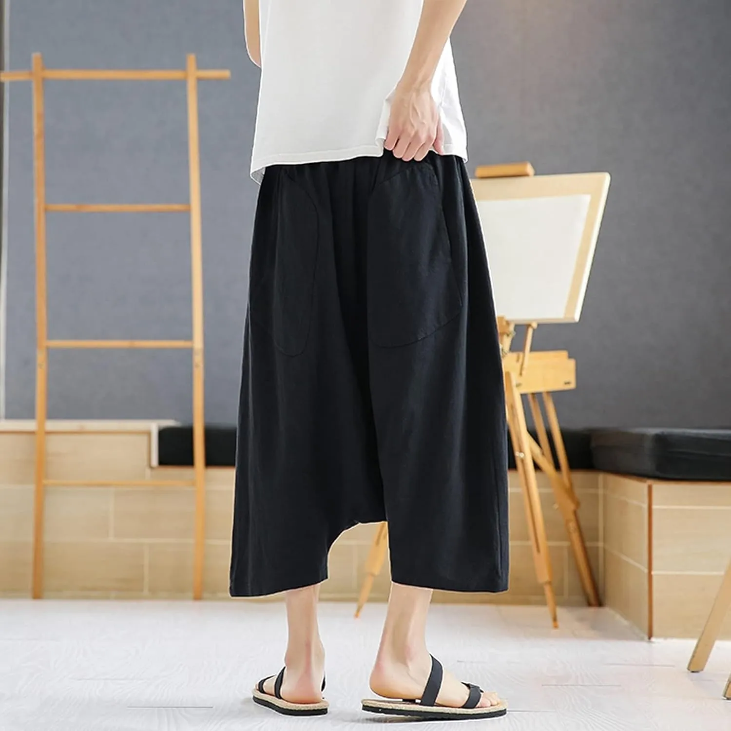 GTHTTT Men's Wide Leg Trousers Harem Yoga Baggy Pants Summer Beach Loose Trousers Relaxed Pants Sweatpants with Drawstring