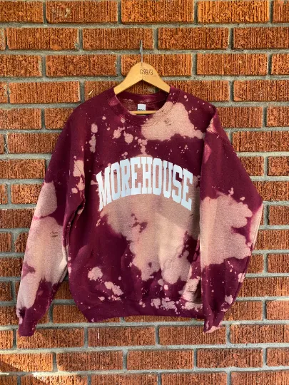 Handmade Morehouse College Maroon White Hand Bleached Crewneck Sweatshirt
