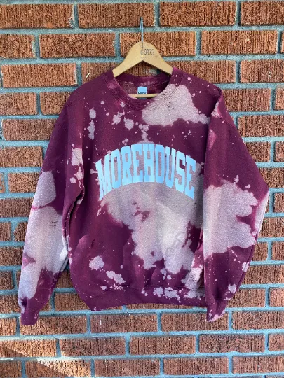 Handmade Morehouse College Maroon White Hand Bleached Crewneck Sweatshirt